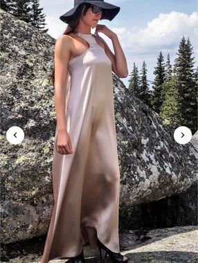 Flo Atelier Satin Maxi Dress in Brown Like New